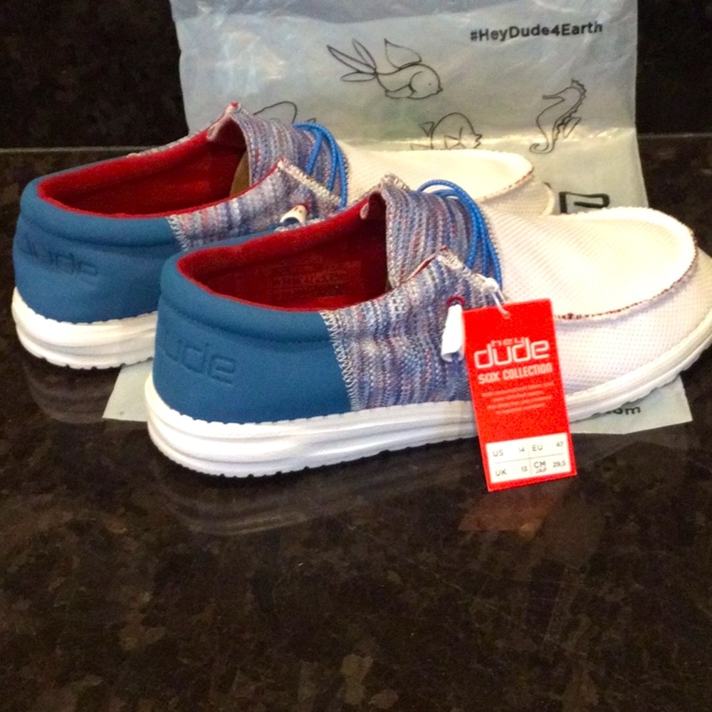 Hey Dude Sox Funk Blue Red New with tags in bag Patriotic Shoe Size 14